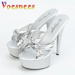 Sexy High Heels 15CM Thick Platform Outdoor Slippers Women Hollow Out Slides Fine Party Shoes Summer Tie A Knot Fashion Sandals