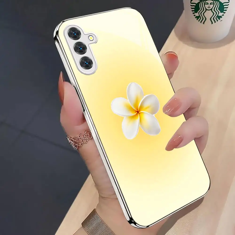 Yellow bottom egg flower electroplated glass phone case suitable for Samsung Galaxy S26 S25 S24 S22 S21 S20 FE/Ultra/Plus
