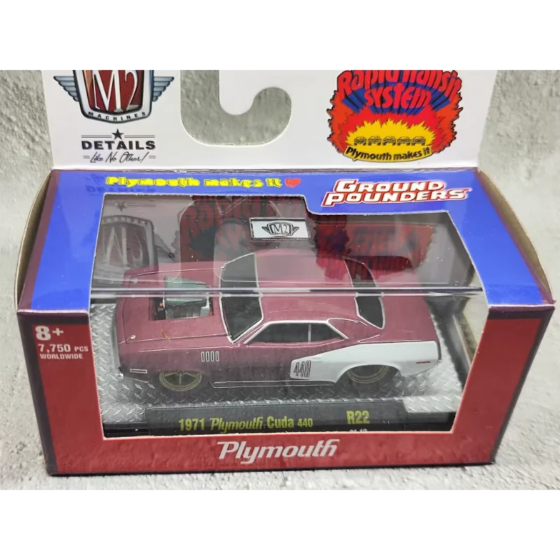 다이캐스트 M2 기계 1/64 스케일 1971 플리머스 Cuda 440 합금 자동차 모델 소장 장난감 선물 기념품 디스플레이 장식품