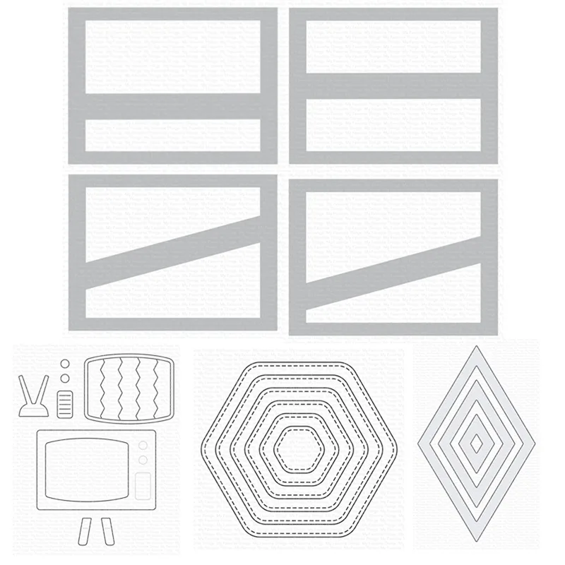 Horizontal High/Low Center Strip Classic TV Diamond Frames Hexagon Metal Cutting Dies Stencil Scrapbook Decoration Embossing