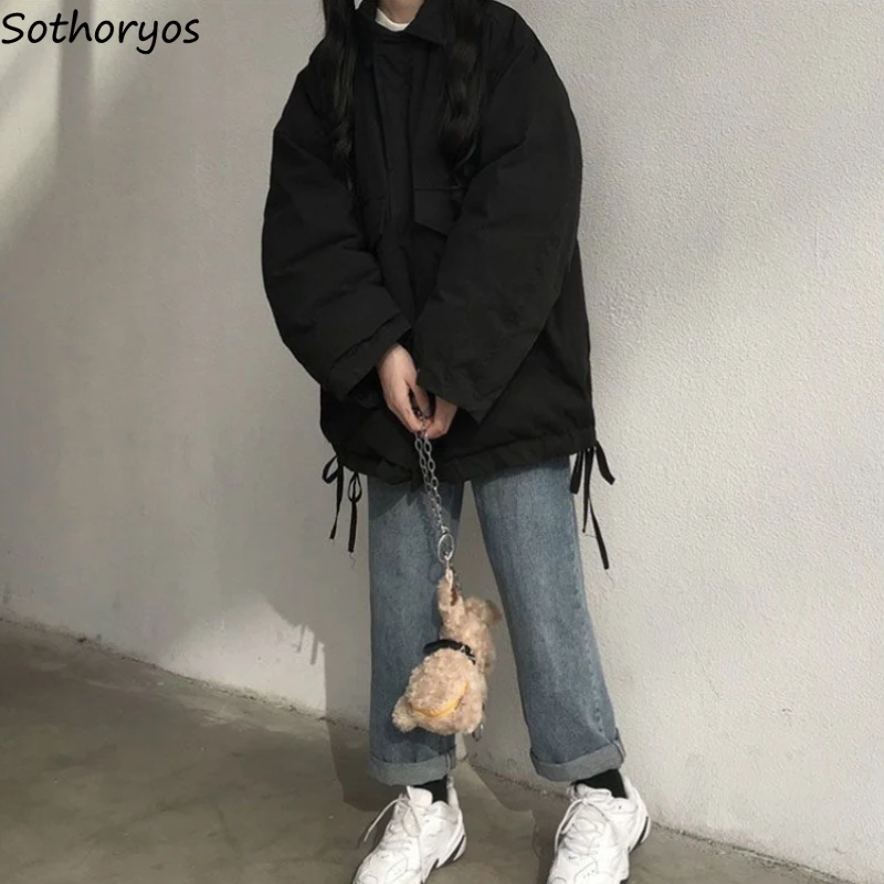 

Парки женские утепленные повседневные зимние студенческие с карманами удобные теплые простые универсальные корейский стиль повседневные модные однотонные каваи