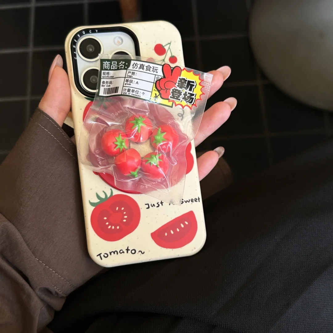 Japón Corea divertido 3d leche de tomate soporte magnético Magsafe funda de carga inalámbrica para iPhone14 15 16 17 Pro Max Plus funda de silicona ﻿