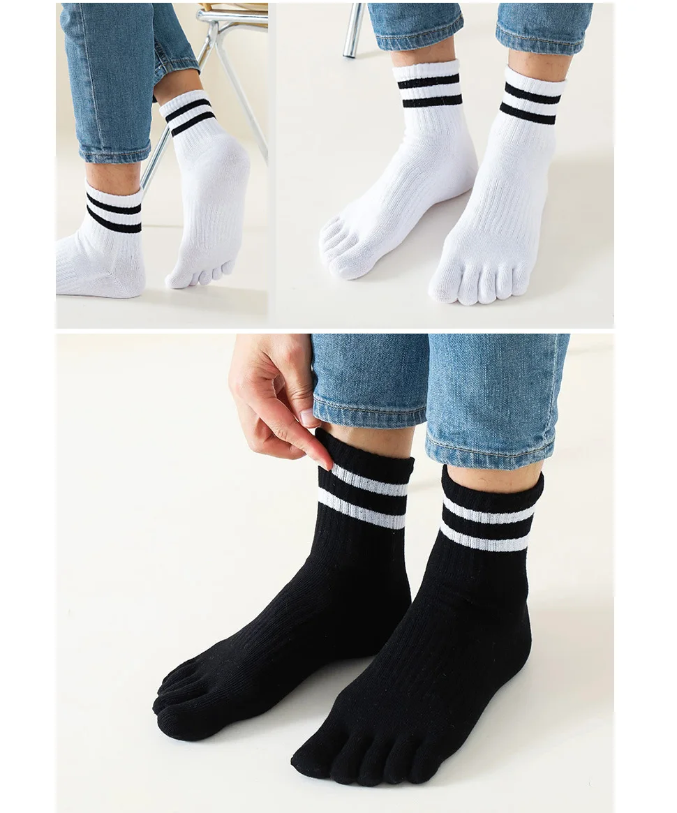 1/5 Paar Herren-Fünf-Finger-Socken aus Baumwolle, gestreift, solide, lässig, schweißabsorbierend, antibakteriell, warm, weich, elastisch, kurze Zehensocken – Detail 4
