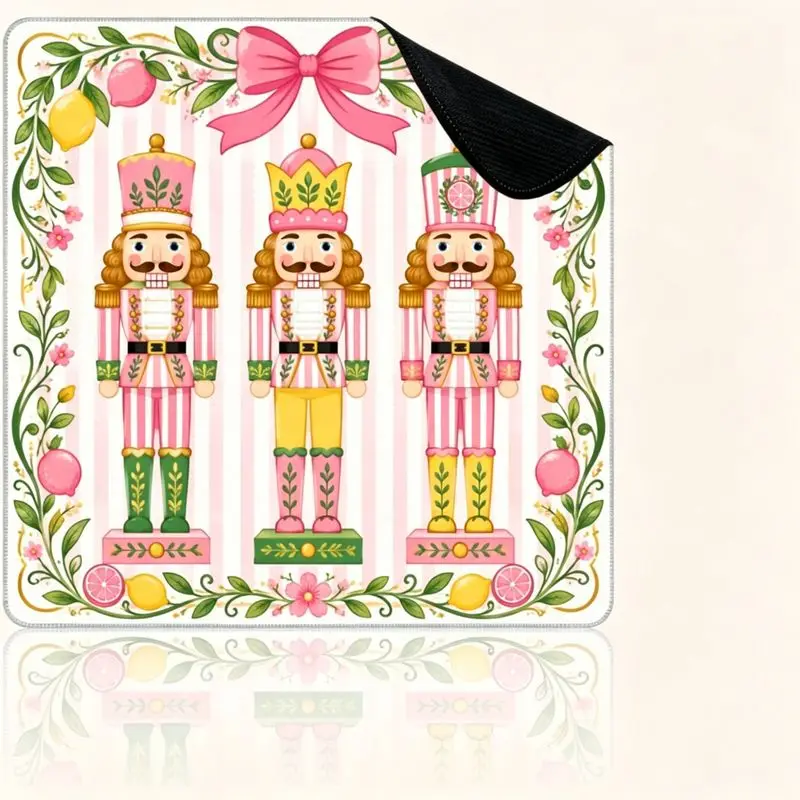 Square Mahjong Table Mat Christmas Tree Nutcracker Floral Border Print Non‑Slip Silent Foldable Game Pad for Xmas Home Decor