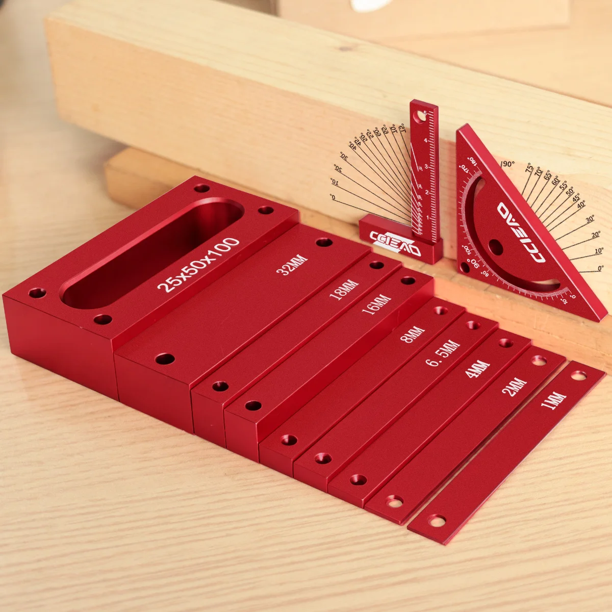 Woodworking Measuring Tool Set, Precision Gauge Blocks, L-Shaped Marking Ruler and Triangle Angle Measuring Square for DIY