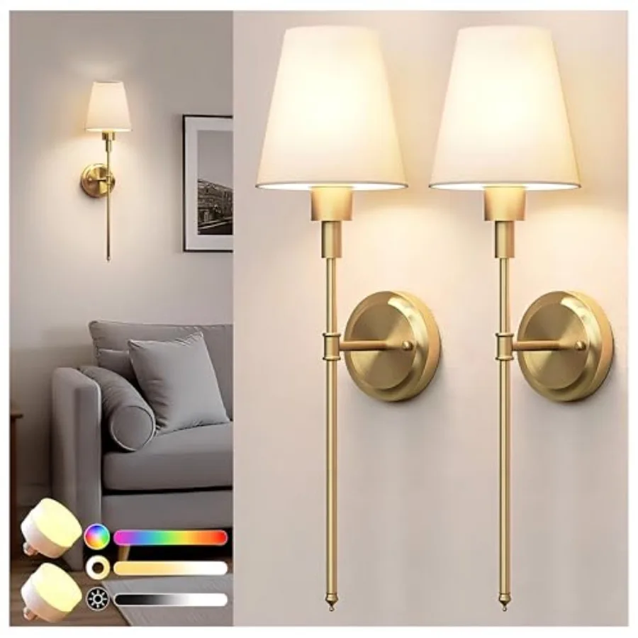 

Battery Operated Wall Sconce Set of 2, Wireless Wall Light Easy to Install, 15 Color Rechargeable Wall Sconces, Sconce Wall Dec