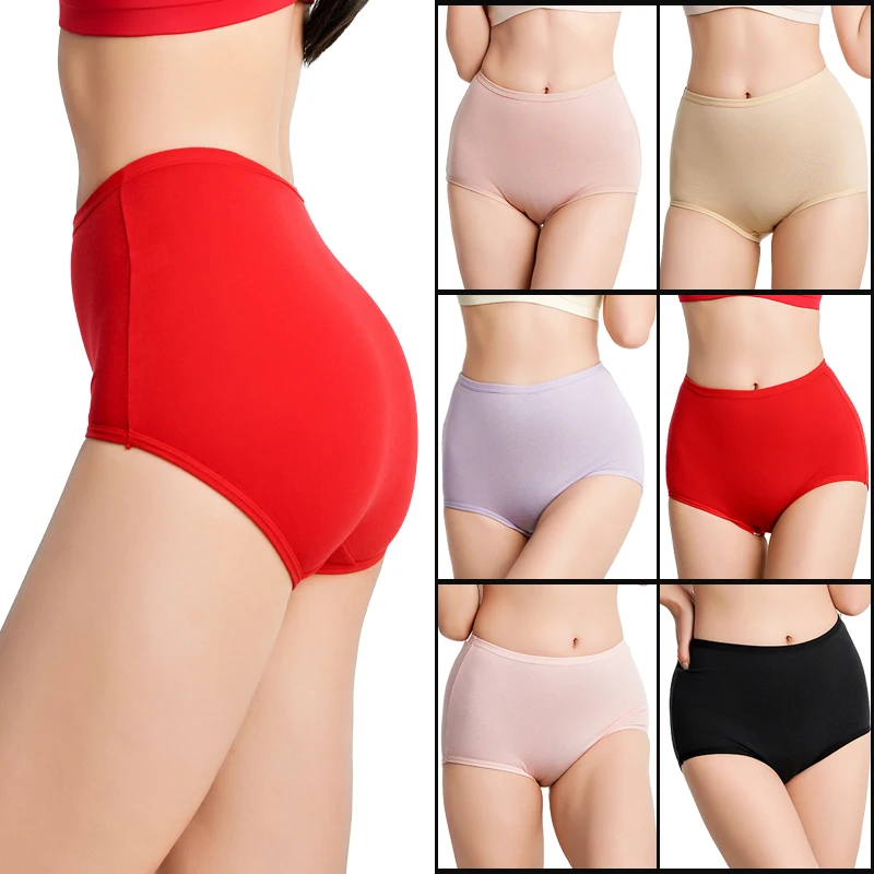 Braguitas de algodón de cintura alta para mujer, suaves y transpirables, ropa interior de talla grande, lencería sin costuras, bragas para mujer