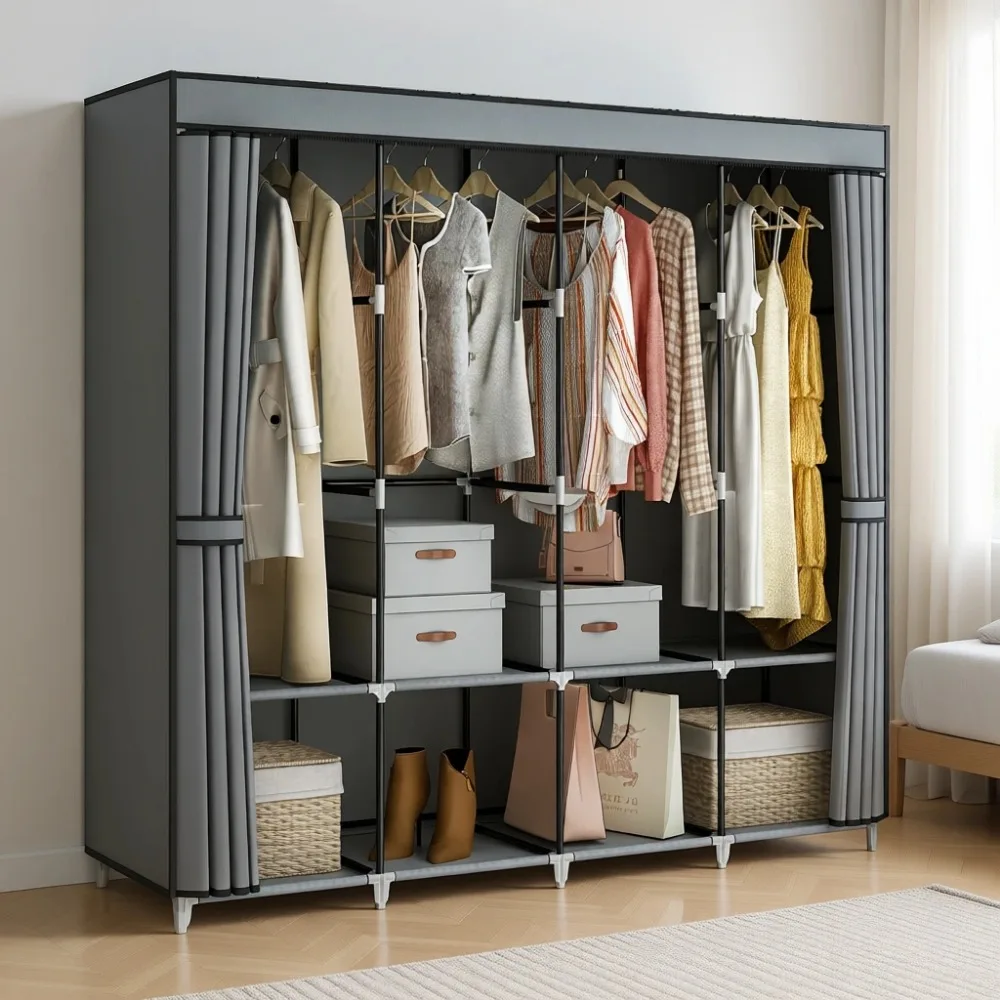 

Portable Clothes Organizer 67 Inch with 4 Rods 8 Shelves Large Capacity for Bedroom Living Room