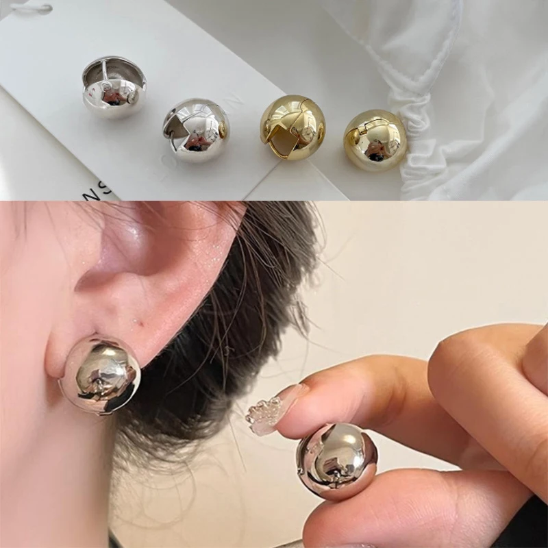 [HS][LA]1Pair European Style Punk Fashion Geometric 18K Plated Ball Round Stud Earrings For Women Girls Party Accessories