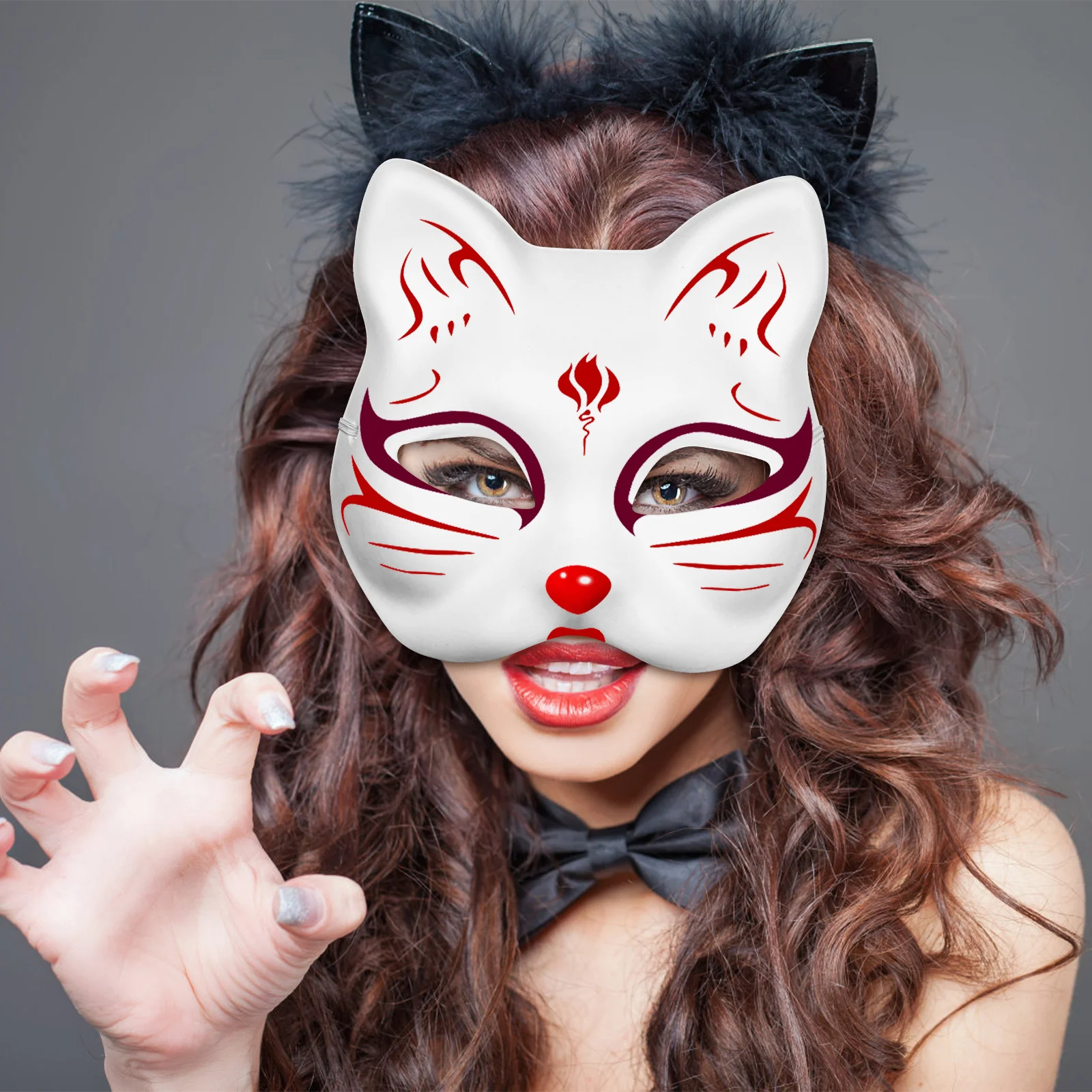 10Pcs Blank Cat Masks Pulp Material DIY Masquerade Party Halloween Empty Masks for Women Kids Adult Cat Mask Blank Mask