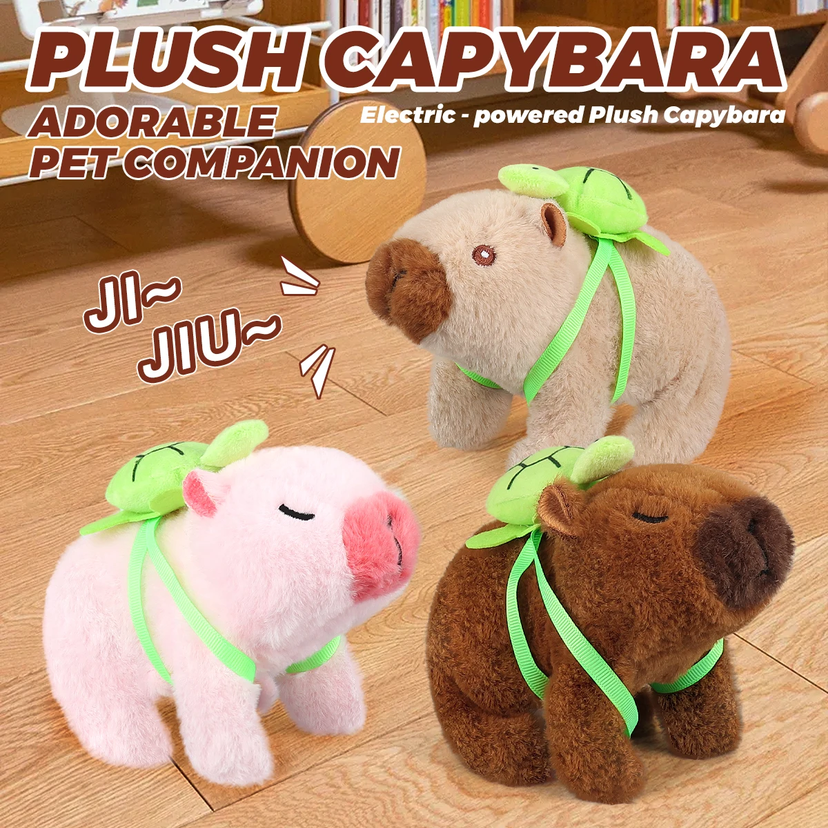 1Pc Simulation Electronic Plush Capybara Back Turtle Walking Sound Moving Mouth Doll Pet Toys For Birthday Gift