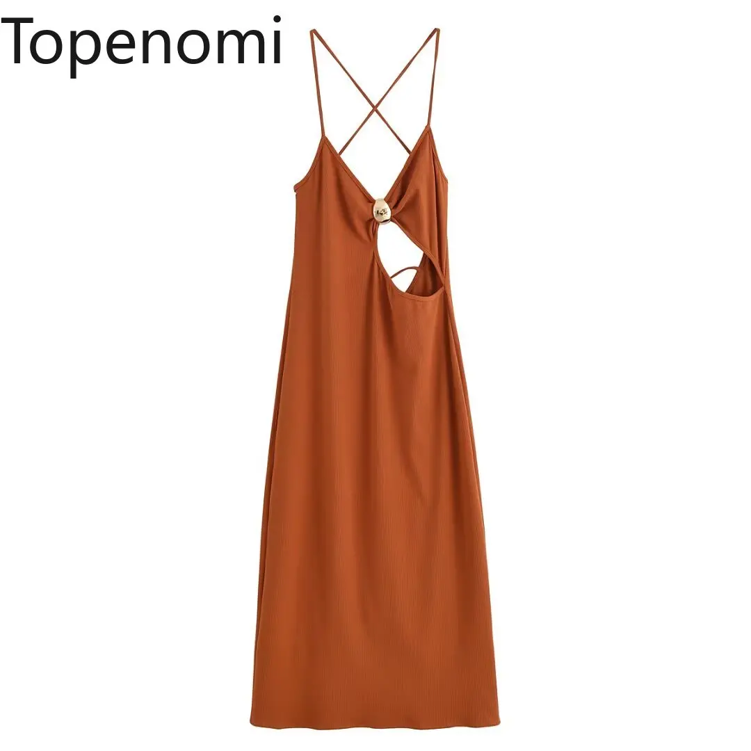 

Topenomi Temperament Knit Sleeveless Dress Women Summer Spaghetti Strap Backless Slim Fit Party Long Dresses Fashion Vestidos
