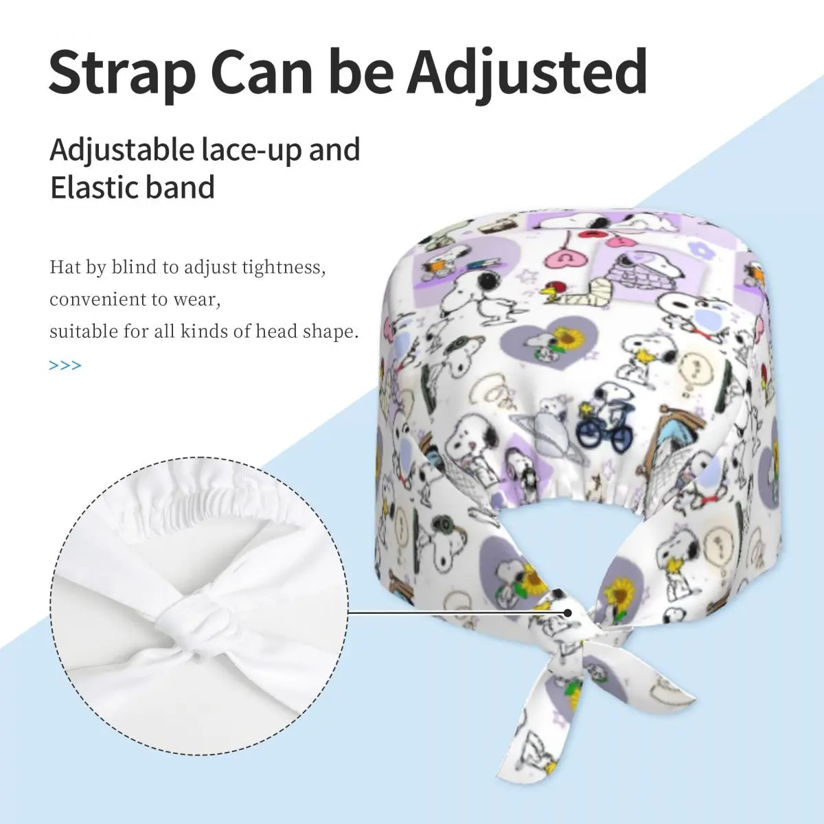 Gorro de trabajo ajustable personalizado con dibujos de S-Snoopys para hombre y mujer, gorros exfoliantes para enfermería, médico, cirujano, para dentista