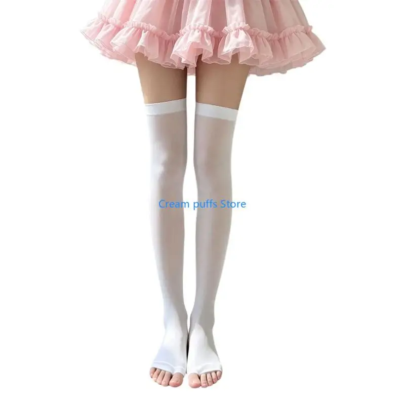 50LE Women Breathable Over Knee Socks With Open Toe Design Nylon Fabric Thigh High Stockings For Daily Wear And Office Outfit