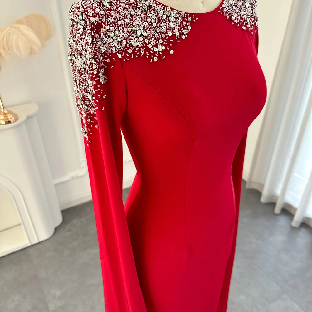 Sharon Said Elegante sirena bianca Dubai Abito da sera Donna Festa di nozze Maniche a mantella Abiti formali musulmani SF280 Personalizzato