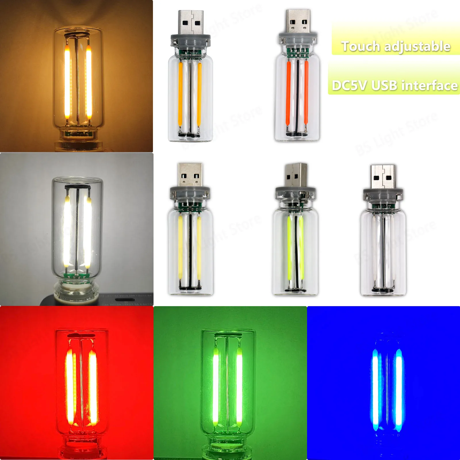 Imagem -03 - Lâmpada Led 0.3w 5v Retro Edison Escurecimento Fonte de Lâmpada Usb Interface de Energia Móvel Luz Noturna Banco Potência Portátil Peças