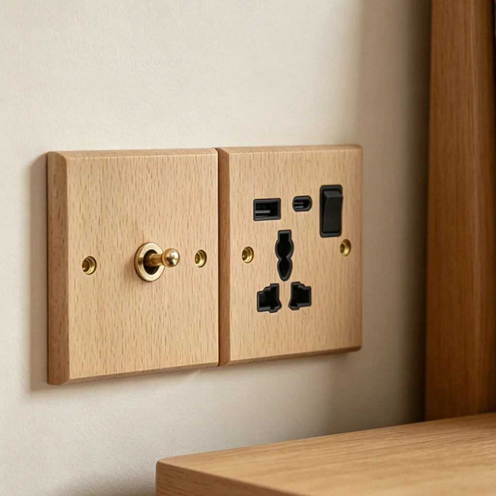 EU UK Home Improvement Vintage European Style Solid Wood 86 146 Type Wall Toggle Switch Socket Wood Natural Color Panel