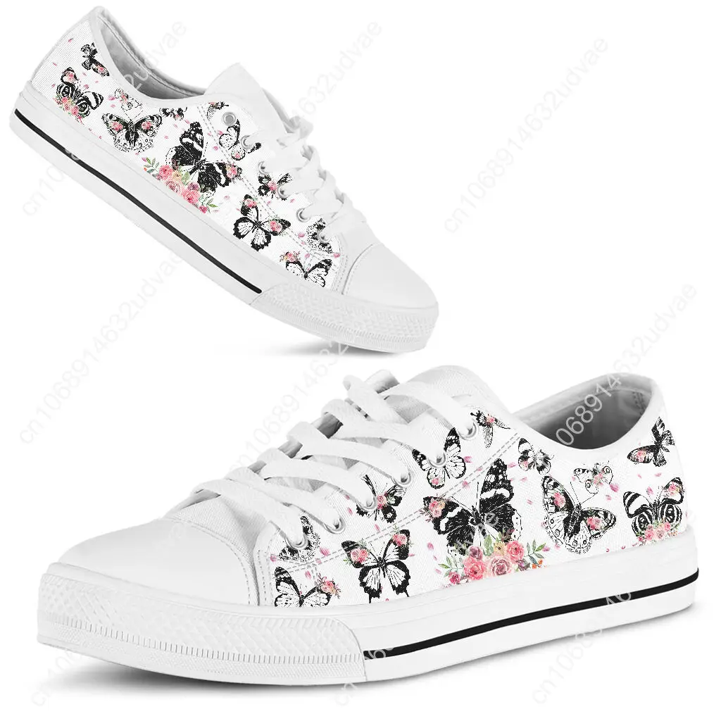 Women Breathable Shoes New Light Lace Up Flat Ladies Sketch Butterfly Casual Shoes White Canvas Sneakers