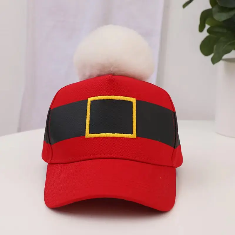 Topi Natal topi bisbol dengan bola rambut topi Pom Pom olahraga luar ruangan Snapback topi dapat disesuaikan untuk pria wanita Gorras
