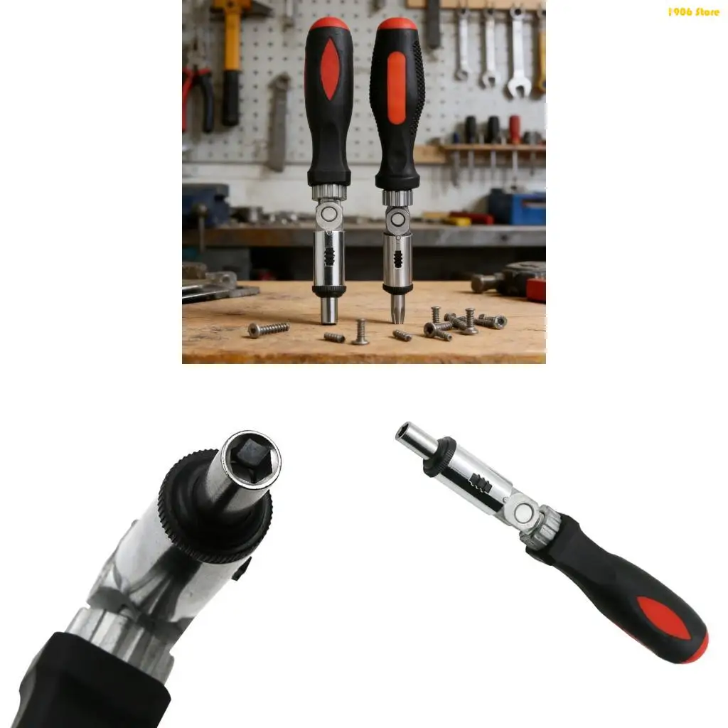 U1JB Adjustable Ratchet Screwdriver with Rotatable Ratchet Handle Inside Hexagonal Angled Professional for Computer Work