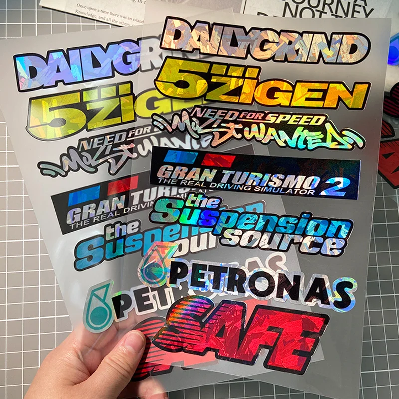 

1Set DAILYGRIND JDM Holographic Vinyl Stickers Waterproof Decals for Motorcycle Scooter Bike Helmet Car Decor