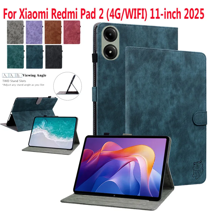 Cute Tiger Embossed Soft TPU Back Case for Xiaomi RedMi Pad 2 RedMi Pad SE 11 inch 2025 Tablet PC Flip Book Cover