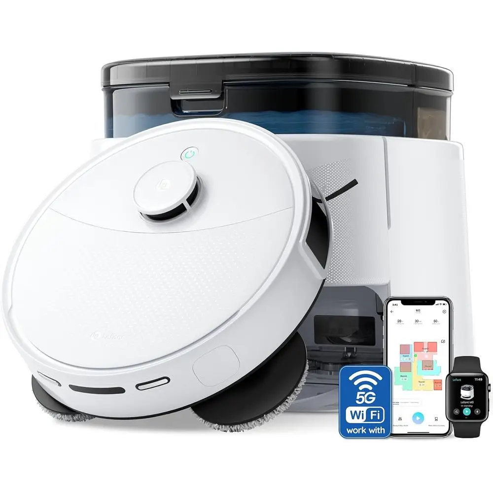 M3 Robot Vacuum, Auto Mop Washing, 12000Pa Suction, Sel-Emptying & Reilling, 9mm Mop Liting, 200RPM Spinning Mops, Smart Obstacl