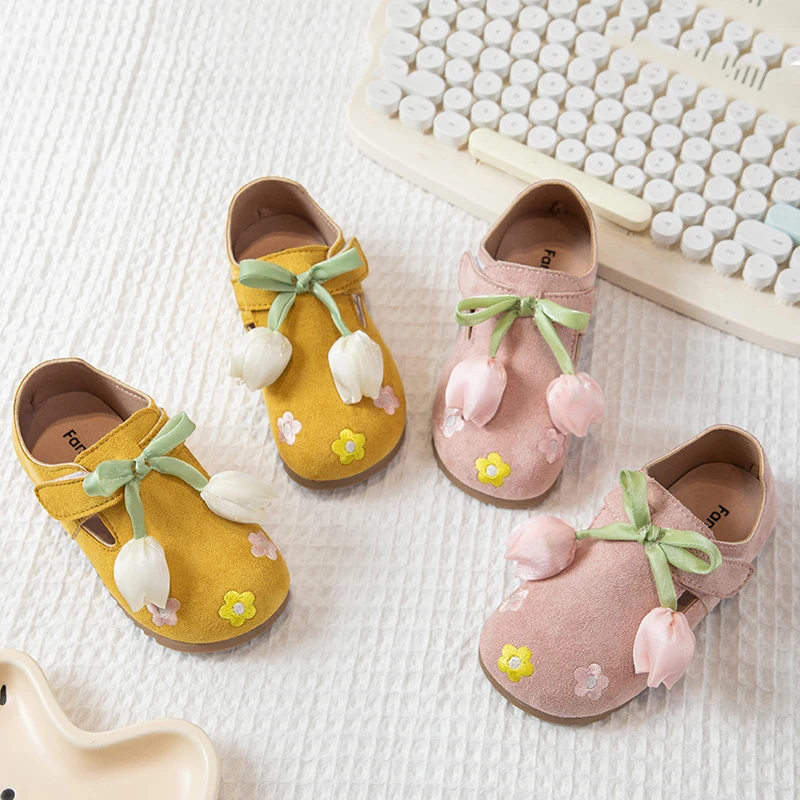 

Children’s Casual Shoes for Girls Toddler Kids Soft Cloth Flats Princess Tulip Boat Shoes Baby Girls Yellow Pink Loafers 21-34