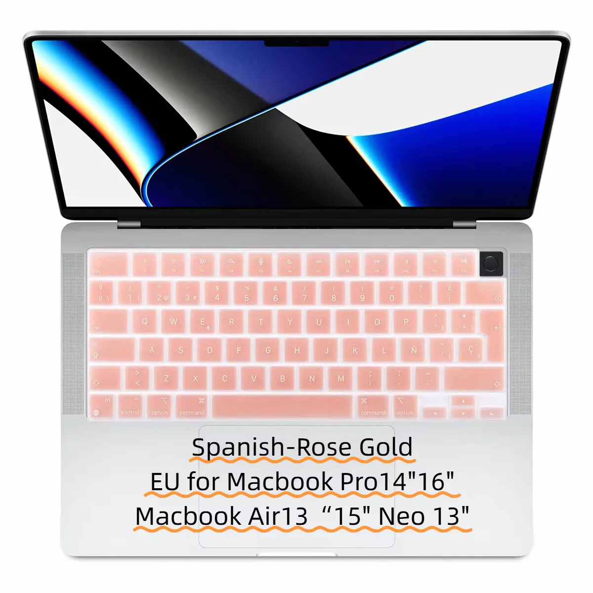 Multi-Color Silicone Keyboard Cover EU Spanish Layout for MacBook Air 13.6 15,MacBook Pro14 16, Neo13 A3404,Ultra-thin,Dustproof