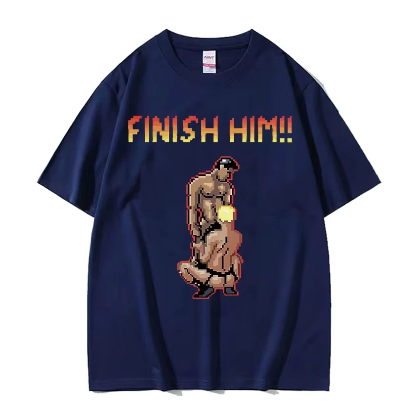 Finish Him Gayming 8bit Gay Print Tshirt Women Fashion Gothic Clothes Oversized T Shirt Unisex Crewneck 100% Cotton T-shirt Tops