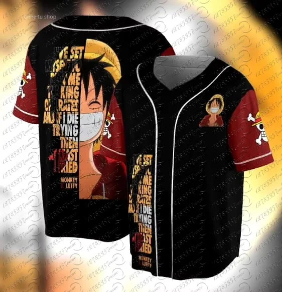 

Summer New Item # One Piece # Luffy Classic Dialogue Anime Peripheral Jersey Style Men's and Women's 3D Short Sleeved T-shirt