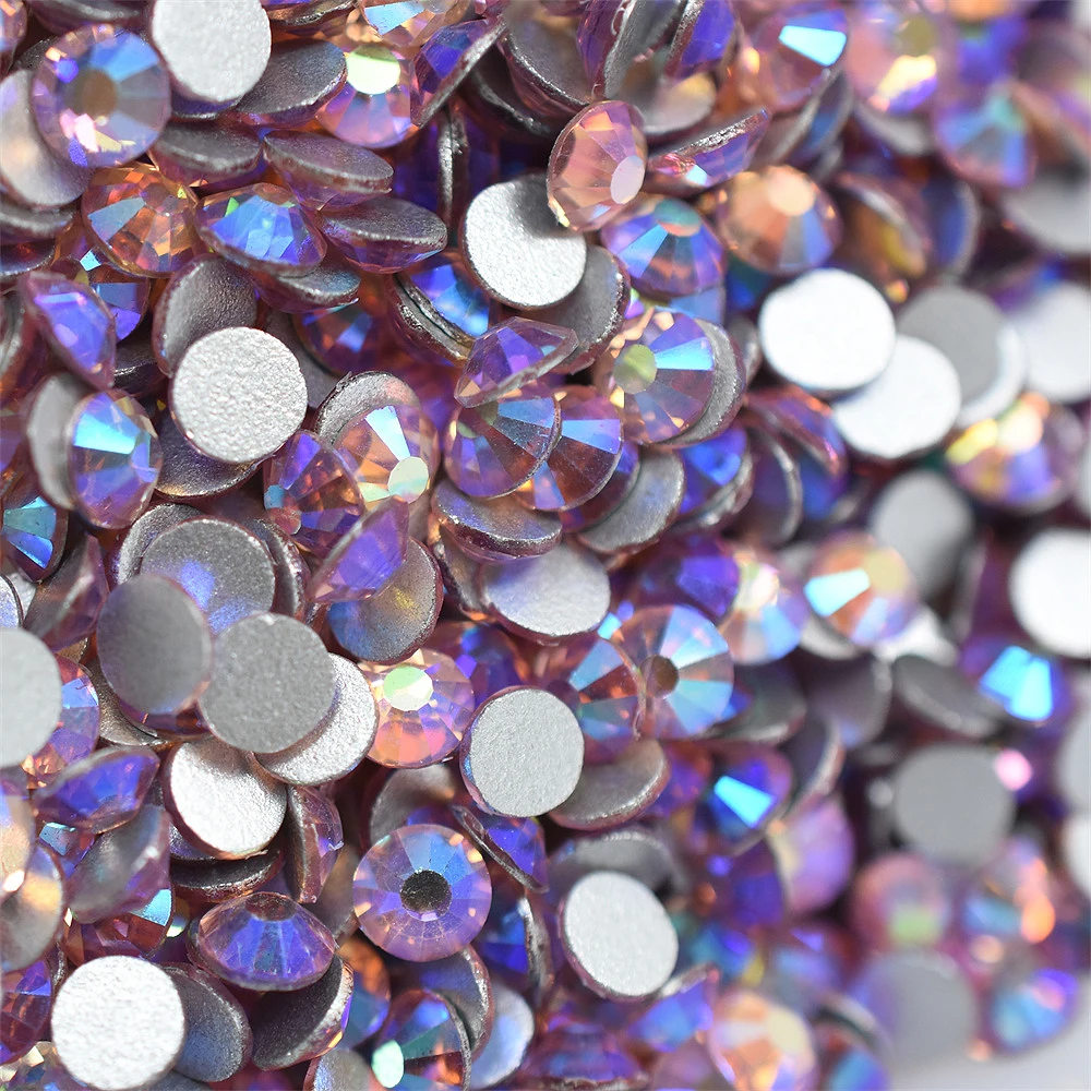 SS3-SS30 1440PCs Light Pink AB Glass 3D Nail Art Decorations Flatback Rhinestones Non HotFix Glue on Crystal Wedding Dress 066