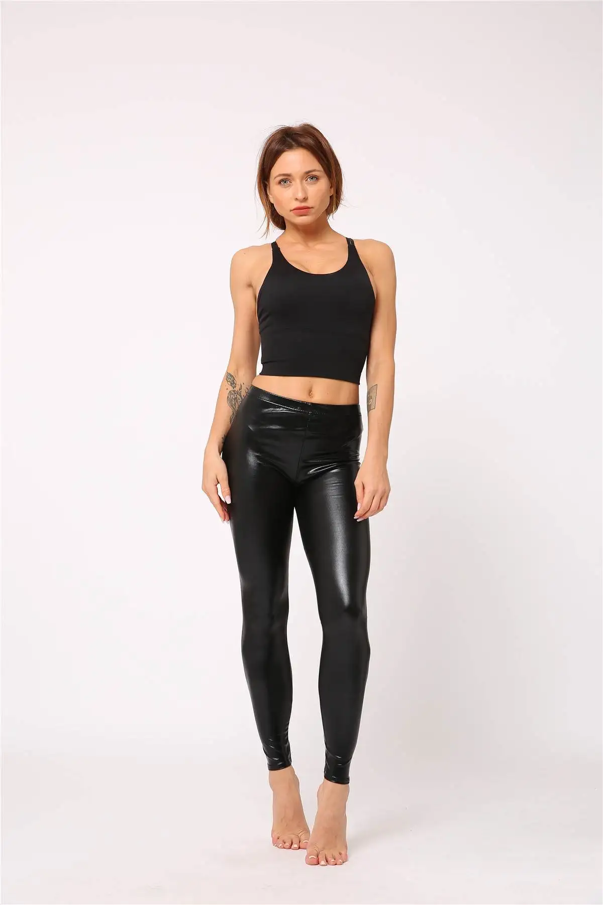 

Утягивающие леггинсы из искусственной кожи с золотым штампом и девятью зубцами для ночного клуба iny из искусственной кожи, брюки ярких цветов для женщин