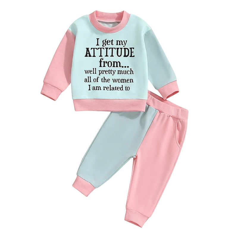 Toddler Baby Girl Clothes 1T 2T 3T 4T 5T Fall Winter Outfits Contrast Color Long Sleeve Sweatshirt + Pants Sets