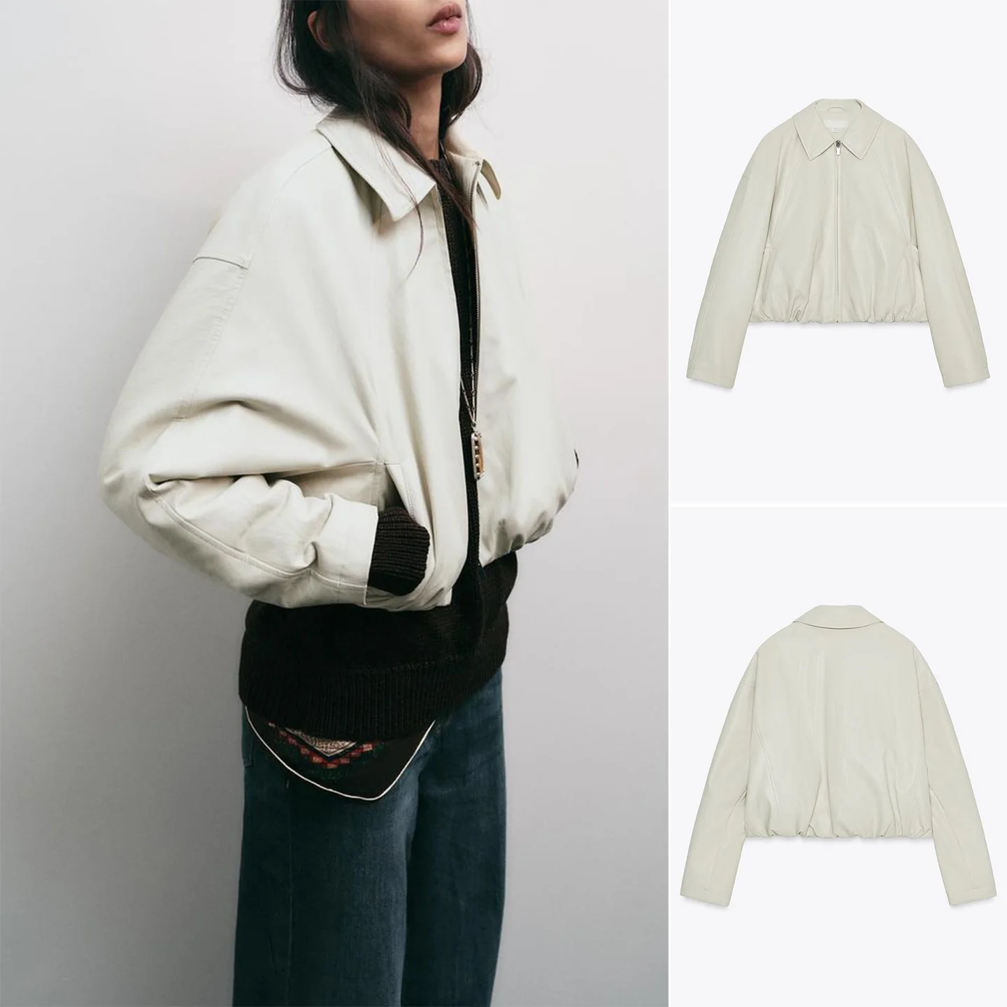 Abrigo informal Sle de piloto Jaet para mujer, abrigo largo con cremallera de piel sintética con cuello levantado, prendas de vestir exteriores de fibra de poliéster