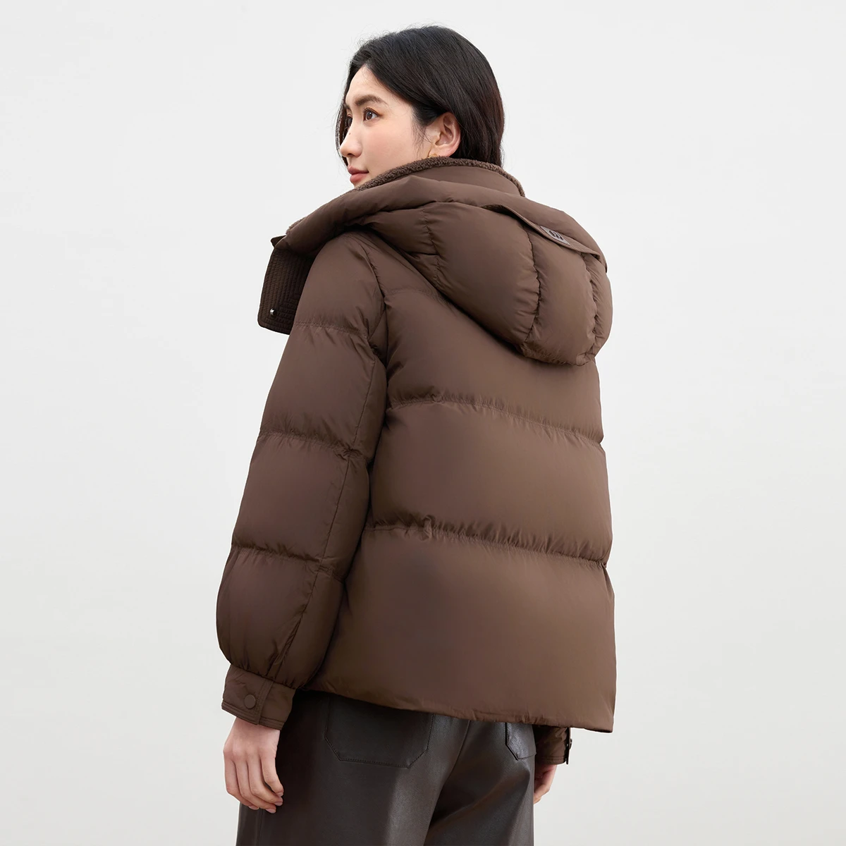 SENTUBILA Women's Winter Puff Down Jackets 2025 Stand Collar Hooded Long Sleeve Down Coats Loose-fit Outerwears W54YE2037