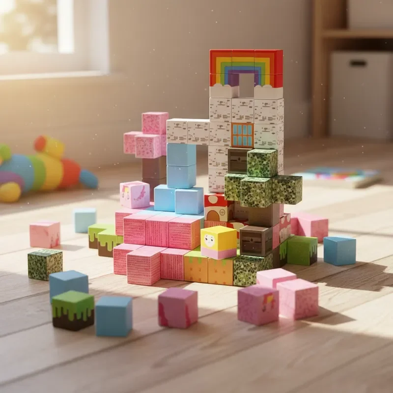 Kreatywne magnetyczne klocki DIY 100 sztuk, bez konieczności montażu, tęczowy las, ozdoba 3D, prezent edukacyjny STEM, świąteczny, ekskluzywny zestaw w pudełku.