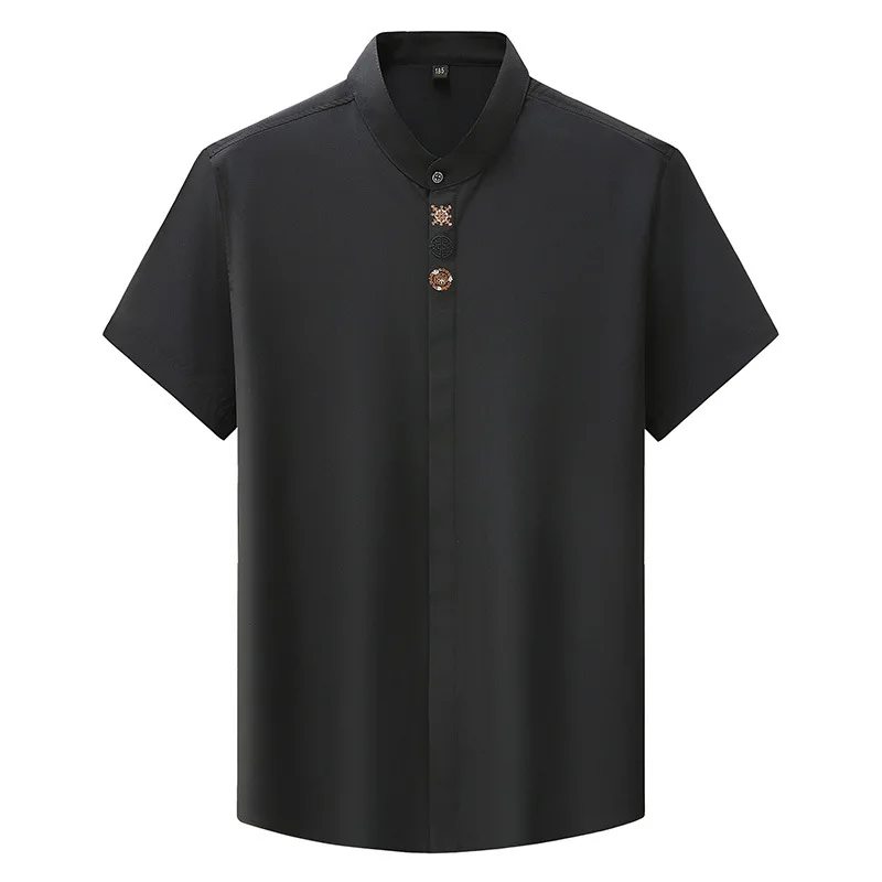 Camisa bordada solta de manga curta masculina, elegante vestido de casamento, camisa casual empresarial, tamanho grande, verão