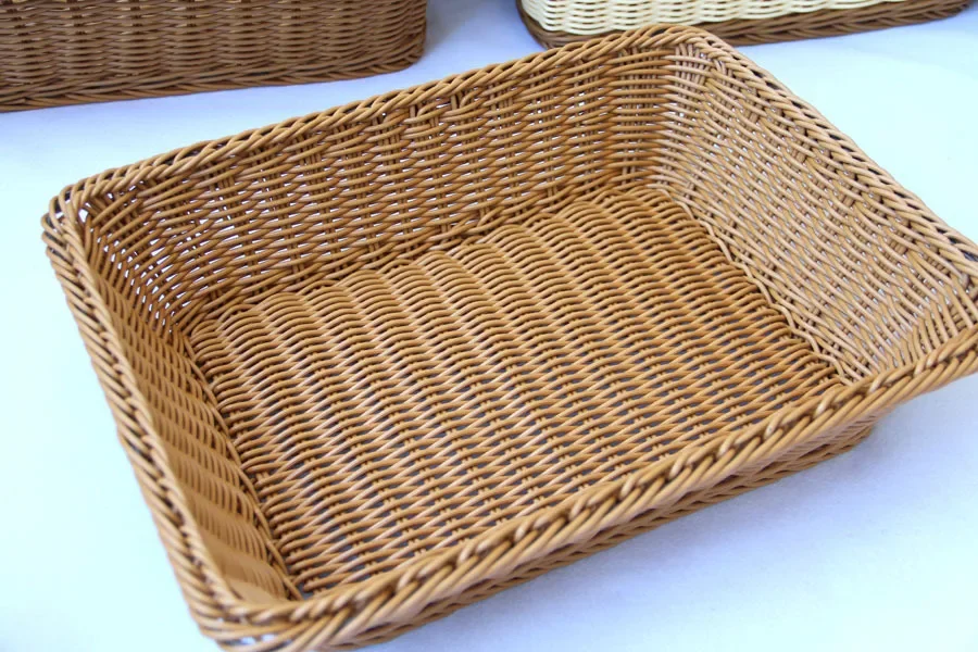 Hand-woven Rattan Wicker Basket Rectangular Storage Box Fruit Tea Snack Bread Basket Cosmetic Household Kitchen Supplies