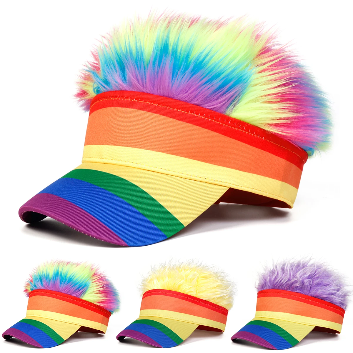 Unisex Rainbow Wig Baseball Caps Spring Autumn Outdoor Adjustable Casual Hats Sunscreen Hat Sports Cap