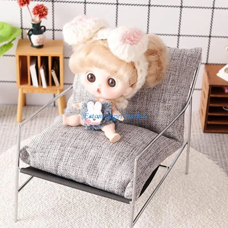 090B Detail Iron Frame Doll House Sofa Chair 1/6 Miniature Furniture Scene Decoration