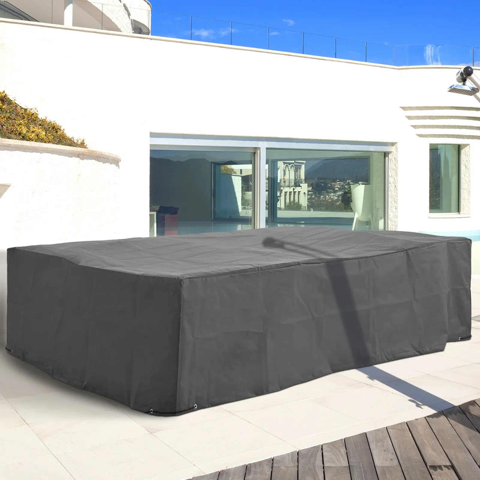 

Серый чехол для уличной секционной мебели 97"x65"x26" с максимальной защитой от непогоды