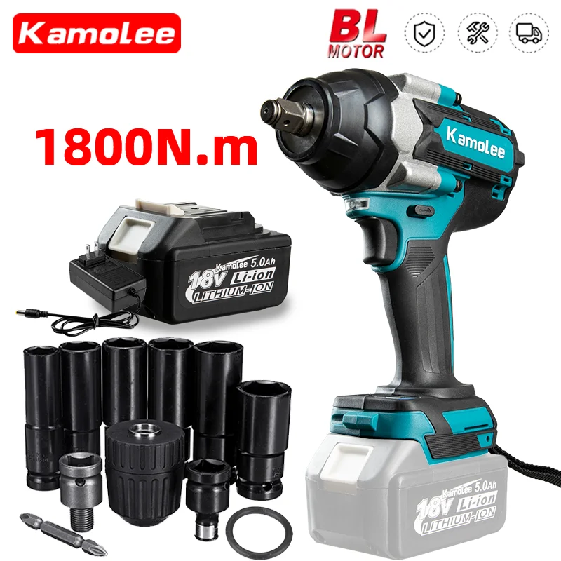 

Kamolee 1800 N.M Torque DTW700 Brushless Electric Impact Wrench 1/2 In Lithium-Ion Battery For Makita 18V Battery