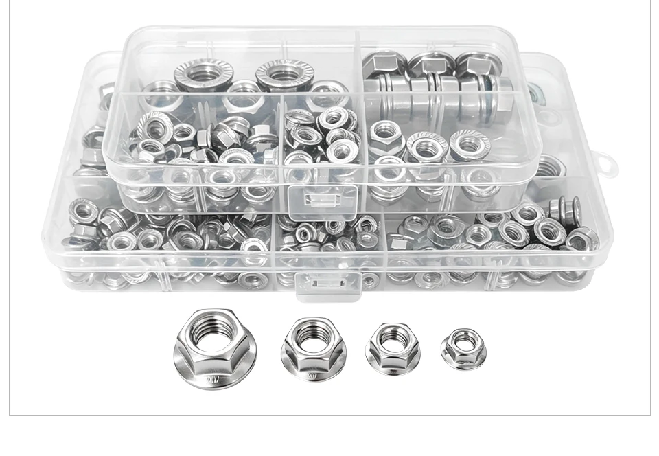 DIN6923 Sechskant-Flanschmutter mit Zähnen SUS304 A2-70 INOX Edelstahl Metrischer Sicherungskragen Befestigungselement Verpackt in Box M3 M4 M5 M6 M8 M10 M12 – Detail 11