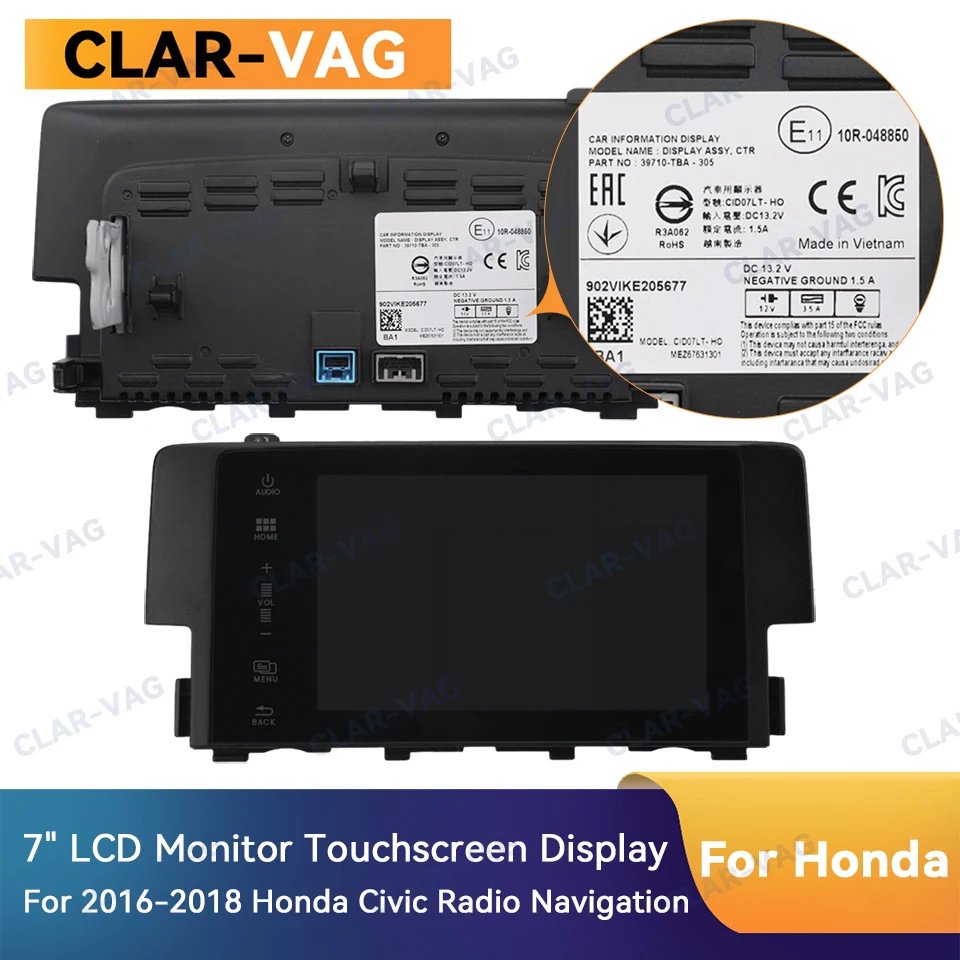 39710-TBA-A11 New 7 Inch Touch Screen LCD Display Fit For 10TH Honda Civic 2016-2019 Year Car DVD Radio Audio Multimedia Player