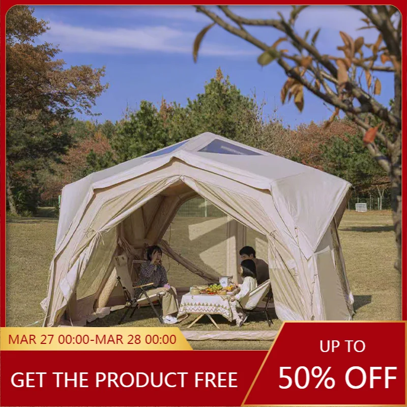 Coody Hubshelter Pro Beige Inflatable Air Tent, Durable Cotton Portable Tent for Family Glamping Travel Camping