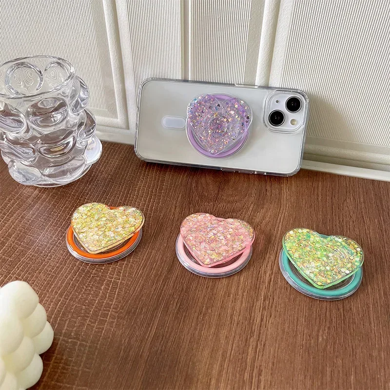 Elegante Glitter paillettes Love Heart Smart Tok per telefono magnetico Magsafe Griptok Grip Tok Stand supporto universale per telefono Smart Tok