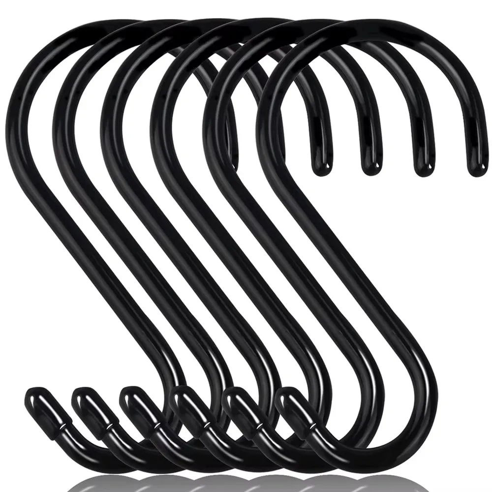 

6/12PCS 15cm Heavy Duty S Hooks, Large S Hook for Hanging Plants, Vinyl Coated S Hook 6 Pack Sturdy Non Slip Black S Hooks