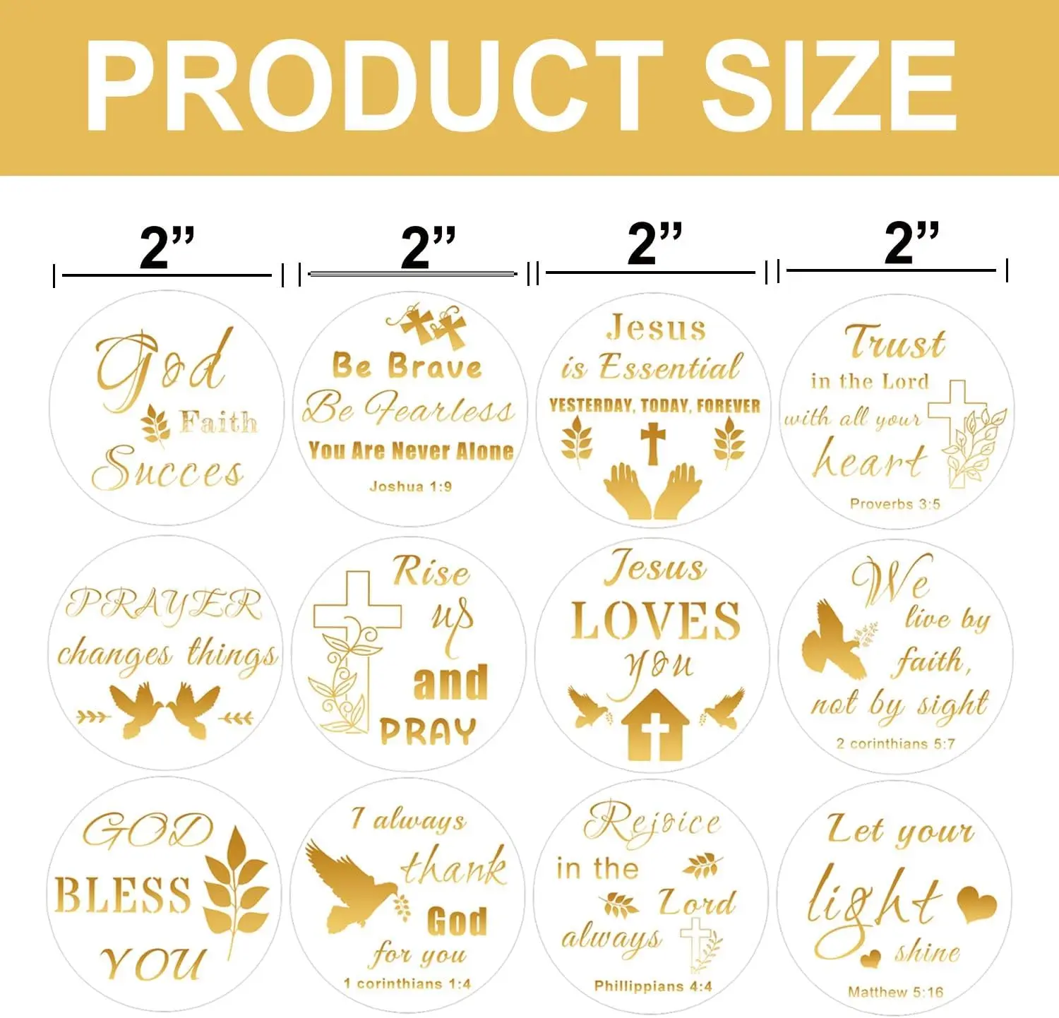 Bible Quote Gold Foil Stickers Jesus Faith Gold Foil Stickers 2 Inch - Faith Motivational Christian Religious Verses