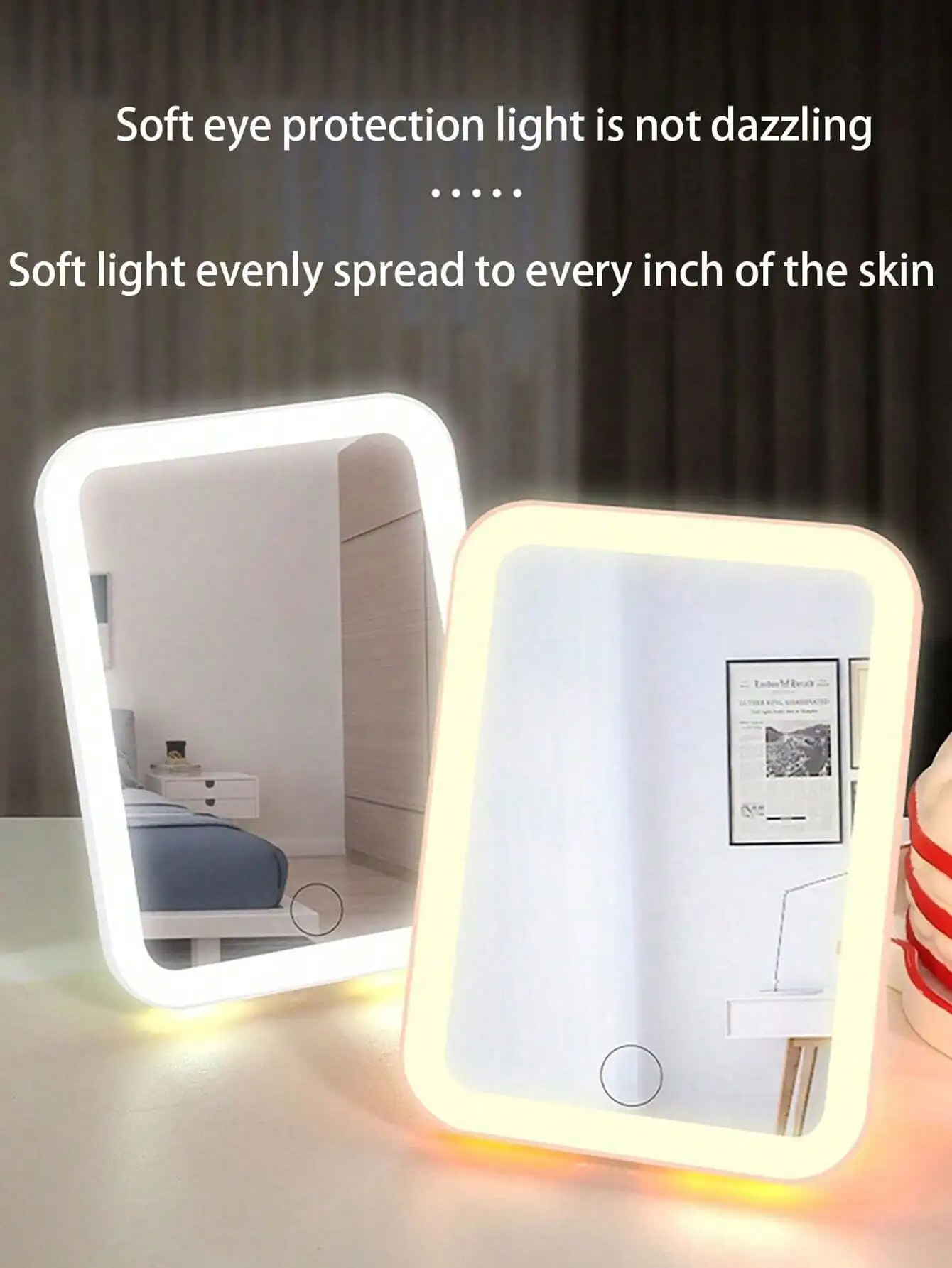 1Pc Square-Shaped Desktop Detachable Dressing Table Mirror With Light For Ladies' Makeup, Led Princess Mirror For  Tabletop Deco